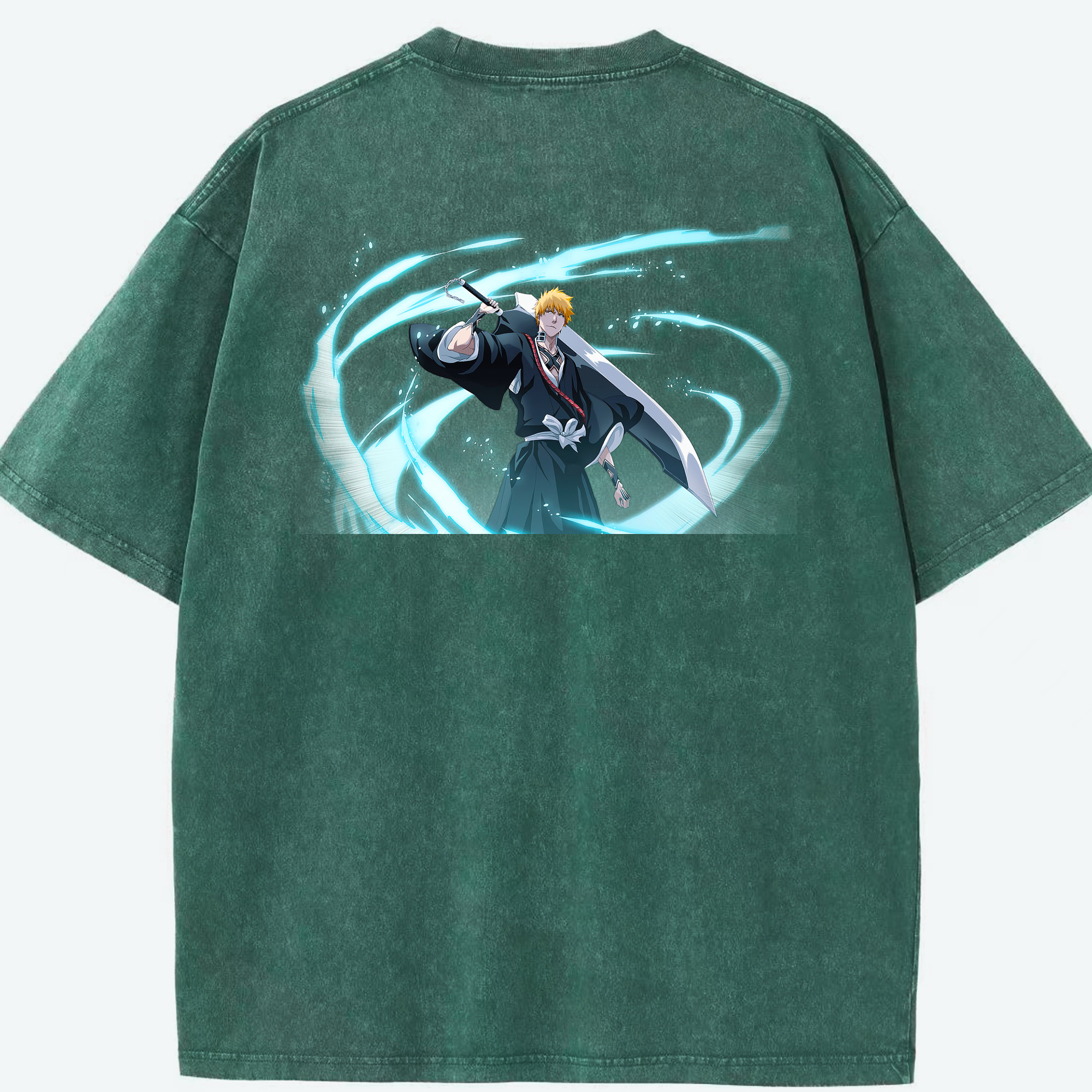 （画像用） ブリーチ 黒崎一護（くろさき いちご）BLEACH Kurosaki Ichigo 綿100% ヴィンテージ風 半袖Tシャツ（背面プリント）